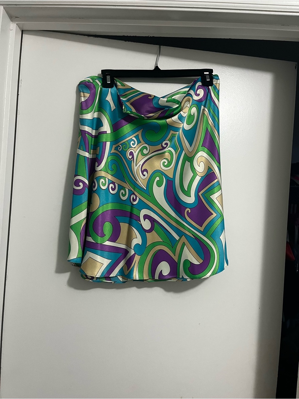 Vibrant Swirl Print Satin Halter top in Green & Purple